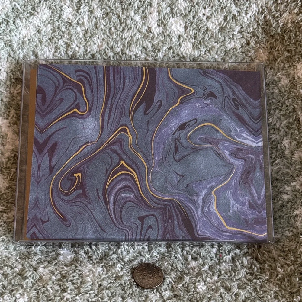 Midnight Blue and Gold Geode Marble Patterned Notecard Set of 10 NWT PS